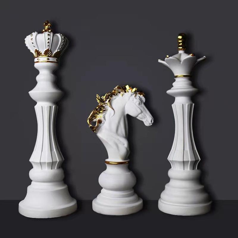 国际象棋树脂摆件电视柜酒柜橱窗学院装饰品国王王后战马棋子摆设