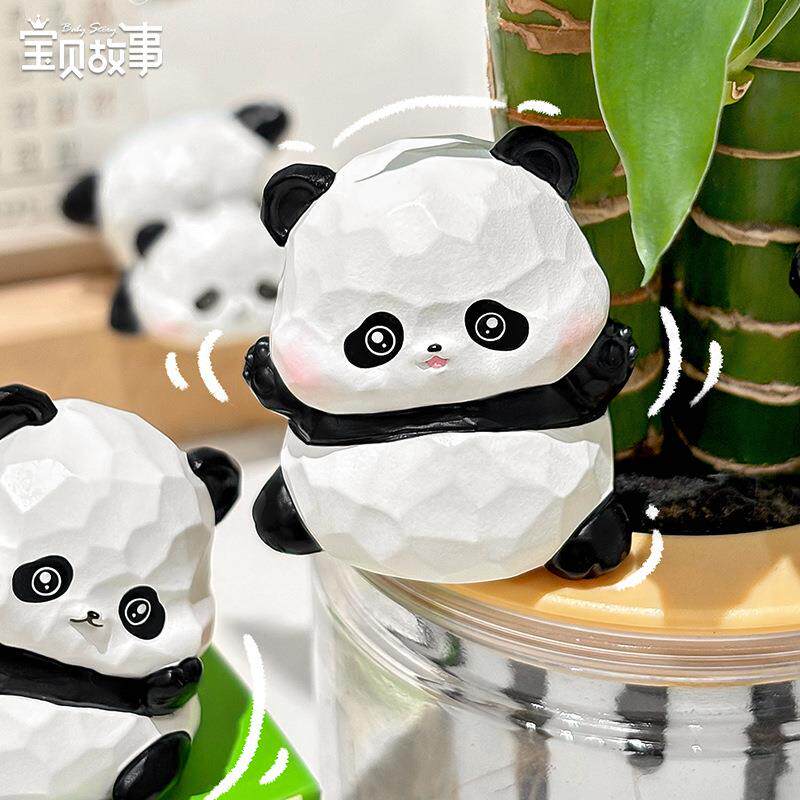 包邮胖哒熊猫福福小摆件文创礼品树脂工艺品可爱卡通汽车车载摆件