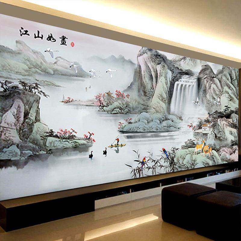 5d钻石画2022新款满钻江山如画山水客厅点砖石水晶风景十字绣2022