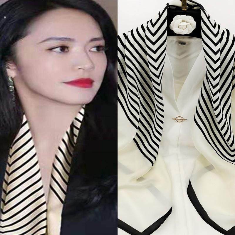 百搭高级感新款红色拼接丽锦缎丝巾方巾职业小领巾+系法教程