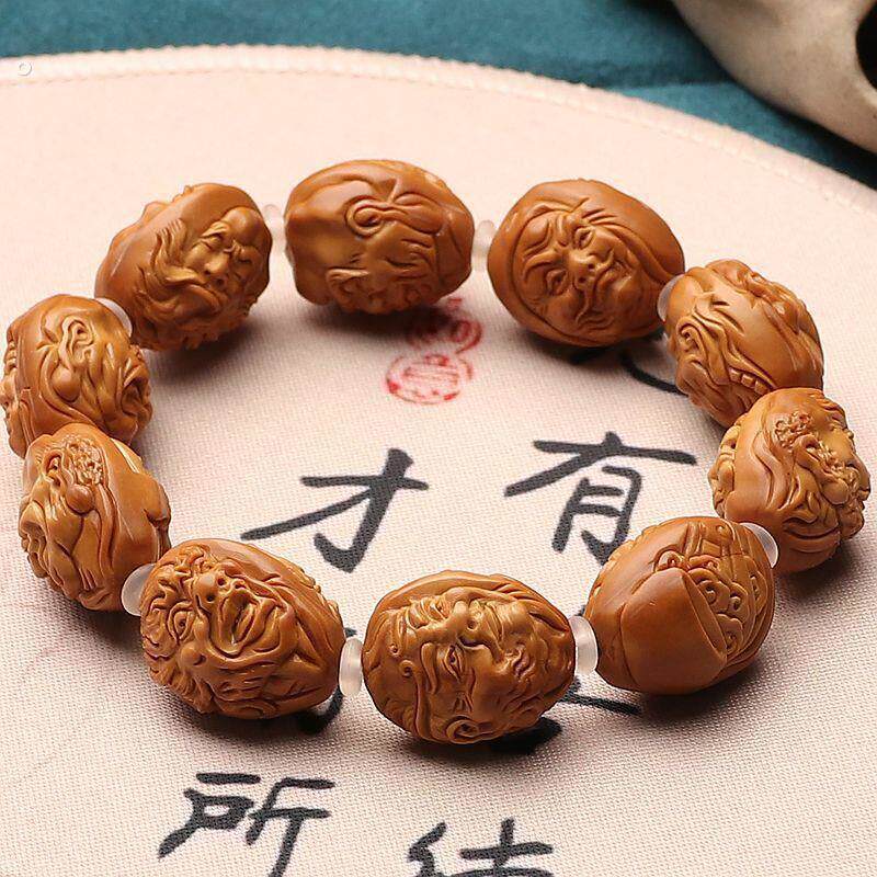 写实18罗汉橄榄核手串双面浮雕十八罗汉雕刻文玩单圈须派榄橄核雕