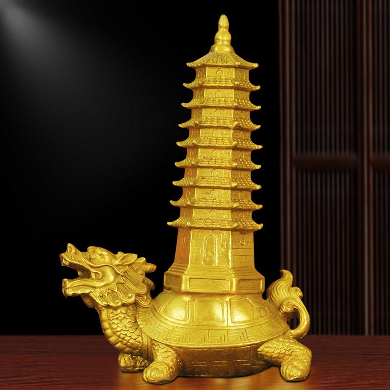 龙龟纯铜9 九层文昌塔摆件赑屃驮塔书桌面客厅吉祥工艺礼品摆饰装