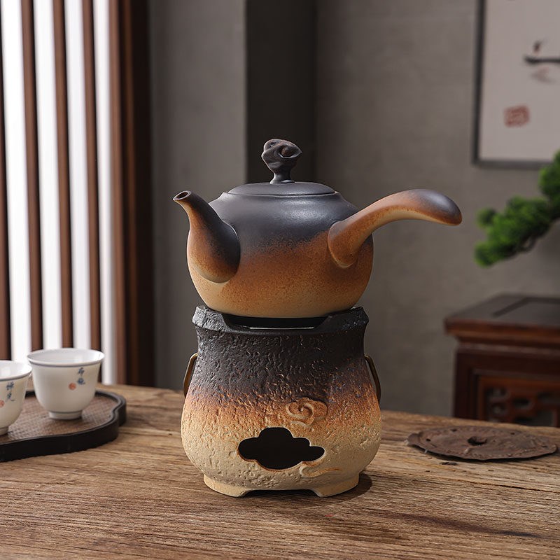 窑变围炉煮茶陶壶白泥手工壶黑晶炉明火烧水壶侧把陶瓷泡茶冲茶器