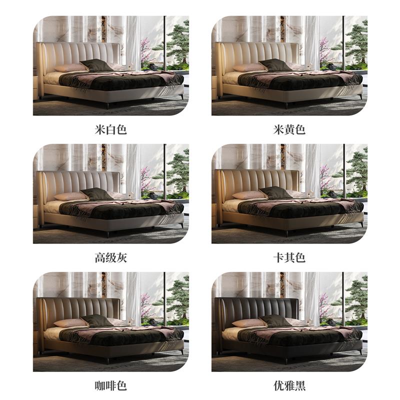 轻奢真皮欧式现代真皮床轻奢简约双人主卧高端大床意式极简婚床