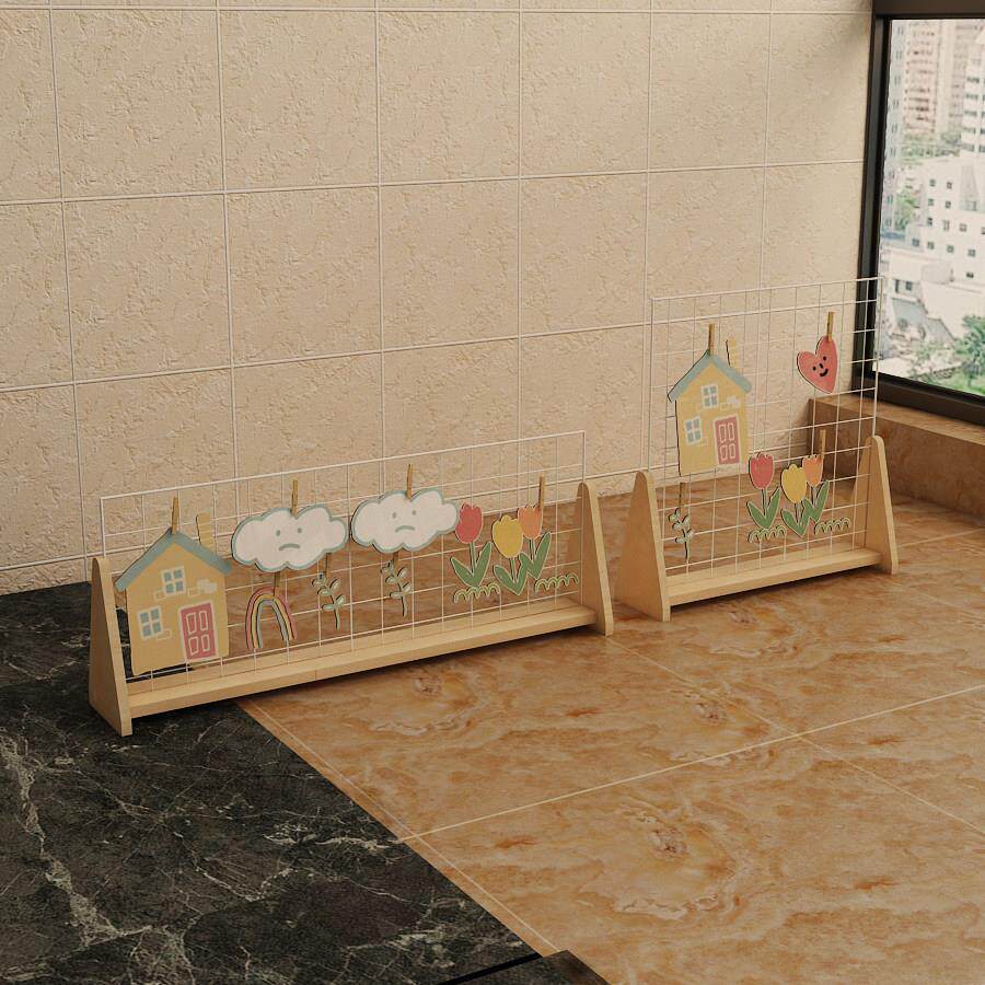 幼儿园落地网格花架实木植物架桌面免安装铁艺作品白收纳置物架子