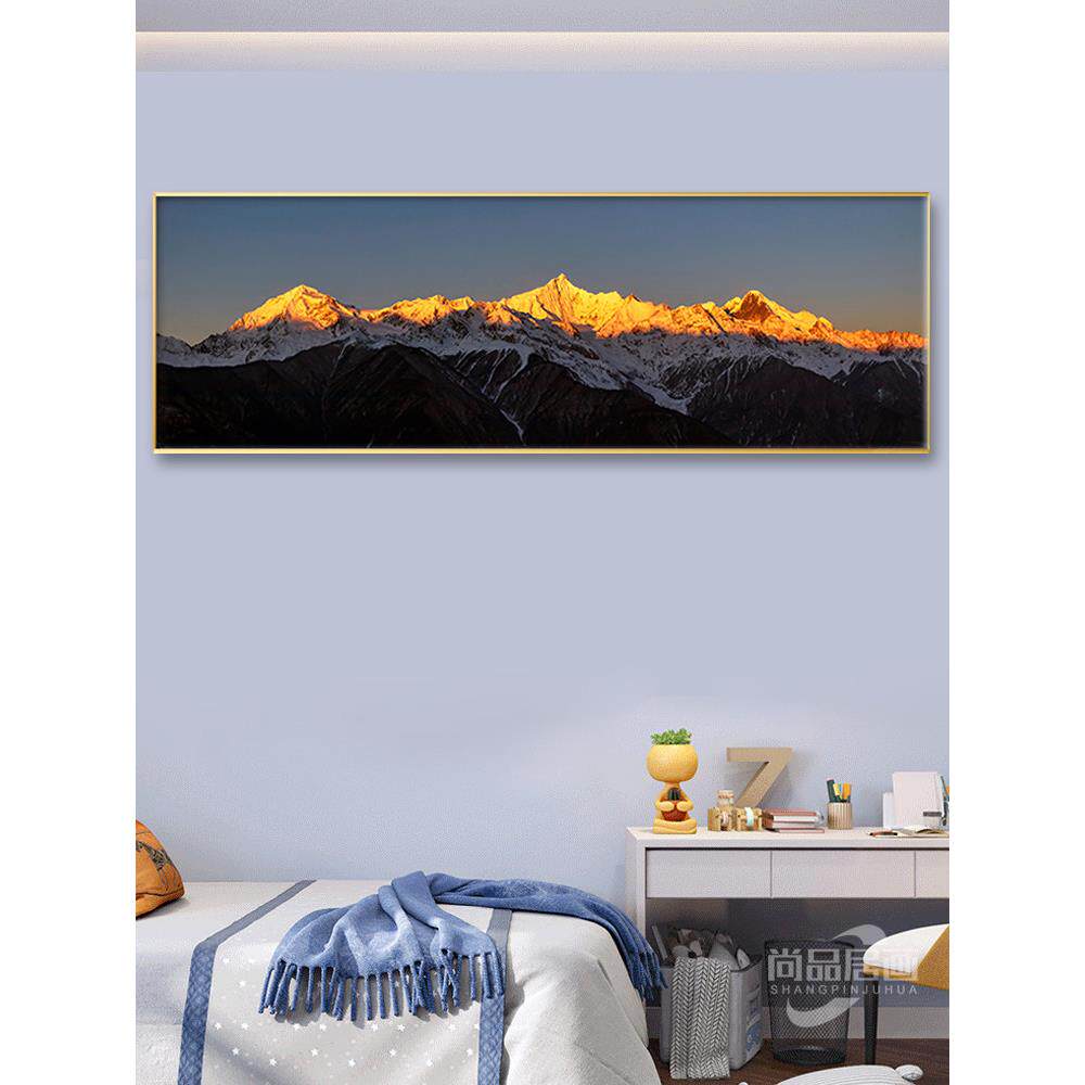 日照金山客厅夜光装饰画沙发背景壁画办公室雪山风光壁挂画