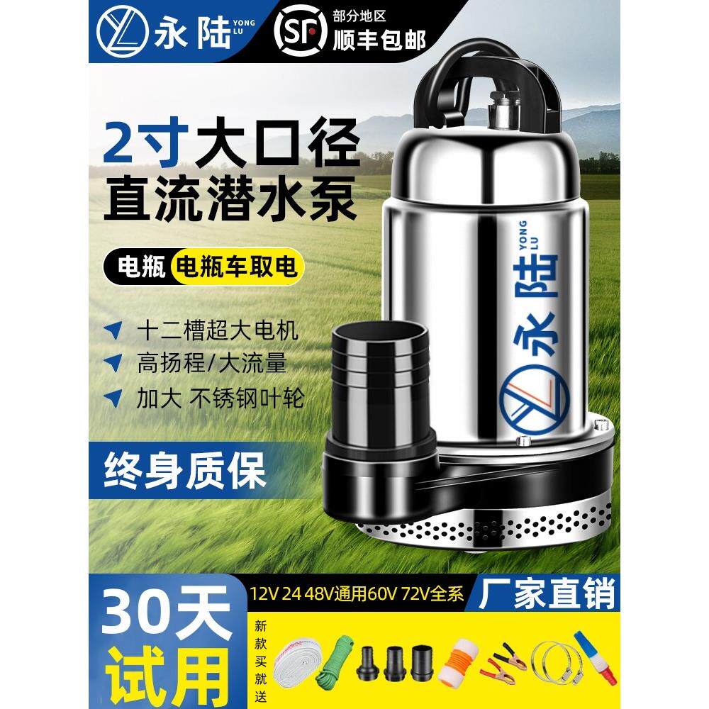 进口原装永陆2寸直流潜水泵电瓶车抽水机12V24V36V48V60V72伏