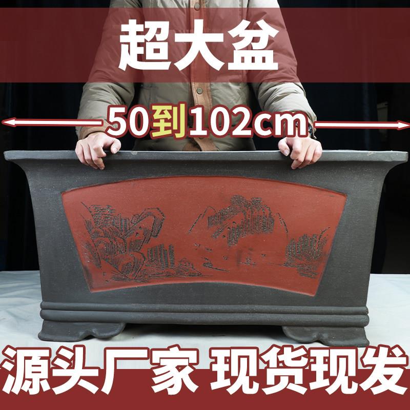 宜兴紫砂花盆50cm以上超大种树长方盆特价清仓特大老桩陶瓷盆景盆