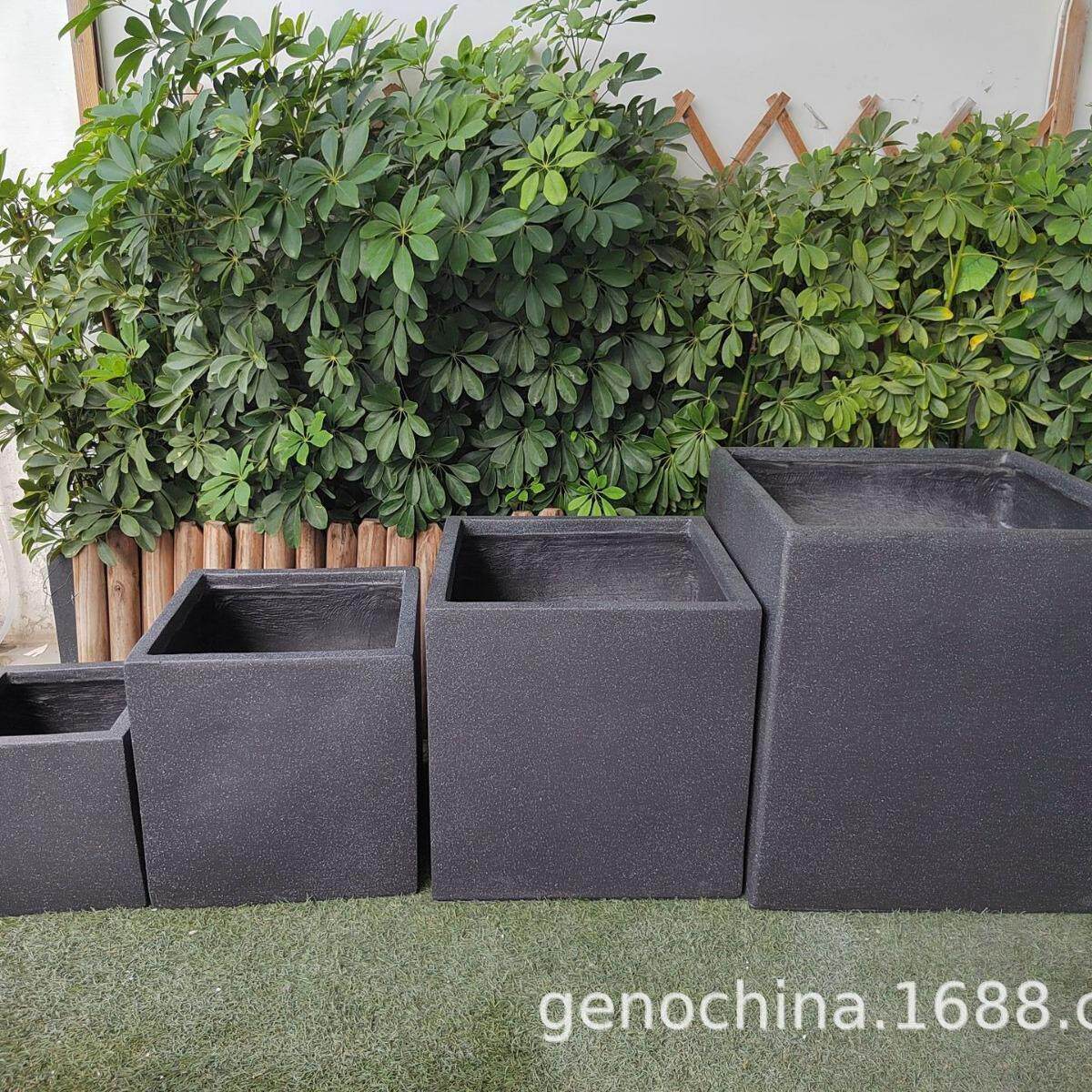 现代简约大号盆栽庭院方形花盆园林装饰花盆套装4件套摆件-5