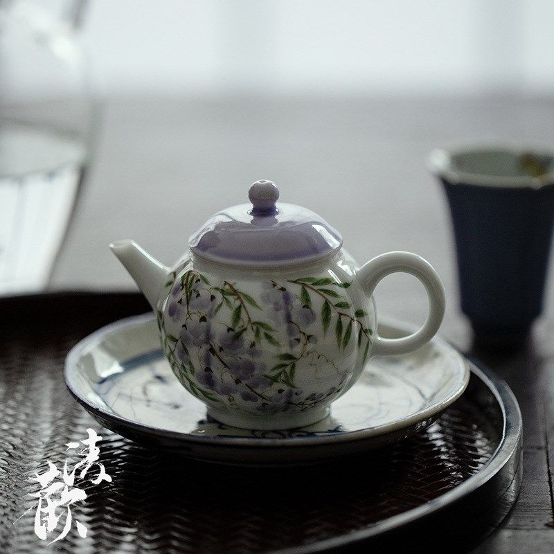 清欢丨釉下彩手绘紫藤云今茶壶 手工陶瓷家用泡茶壶单壶带过滤,餐饮具,茶壶,淘宝优惠券,粉丝福利购,淘宝优惠卷