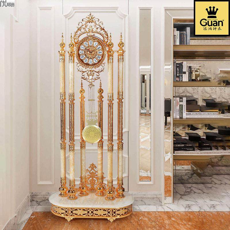 客厅落地钟欧式黄玉石立钟电子机芯静音落地钟金色酒店大厅落地钟,家居饰品,立钟/落地钟,淘宝优惠券,粉丝福利购,淘宝优惠卷