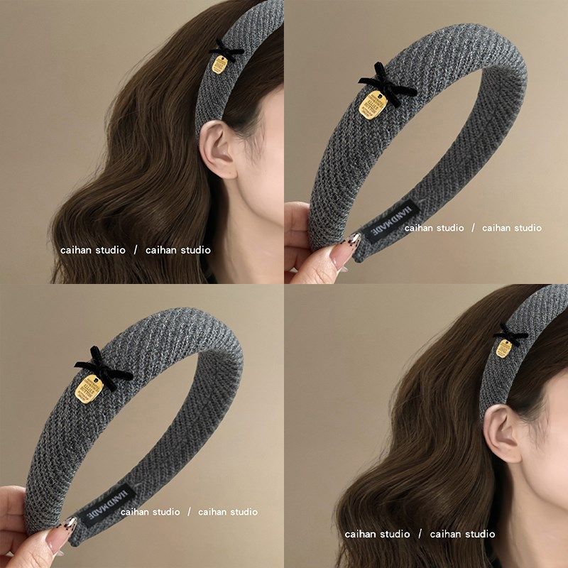 云海雾灰~复古毛线金标头箍法式高级感蝴蝶结压发箍高颅顶盘发器,家庭/个人清洁工具,盘发器,淘宝优惠券,粉丝福利购,淘宝优惠卷