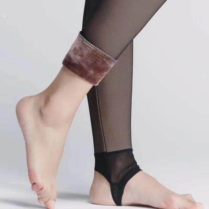 秋冬加厚羊绒棉裤女高腰修身保暖踩脚蕾丝打底裤加绒黑色显瘦外穿