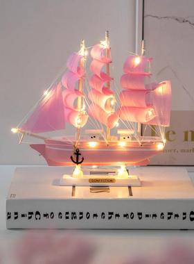 一帆风顺铁艺帆船模型礼物实木质小船摆件客厅酒柜电视柜装饰摆设