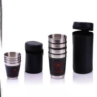 户外露营便携式不锈钢水杯四件套旅行口杯酒吧餐饮白酒杯咖啡杯