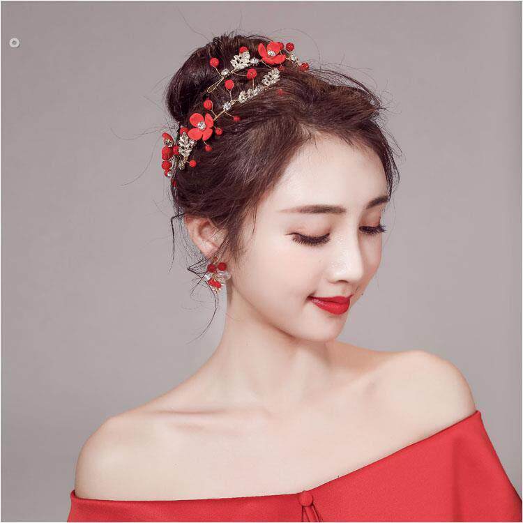 新娘头饰红色敬酒服发饰2024新款简单大气结婚超仙美婚饰发箍秀禾