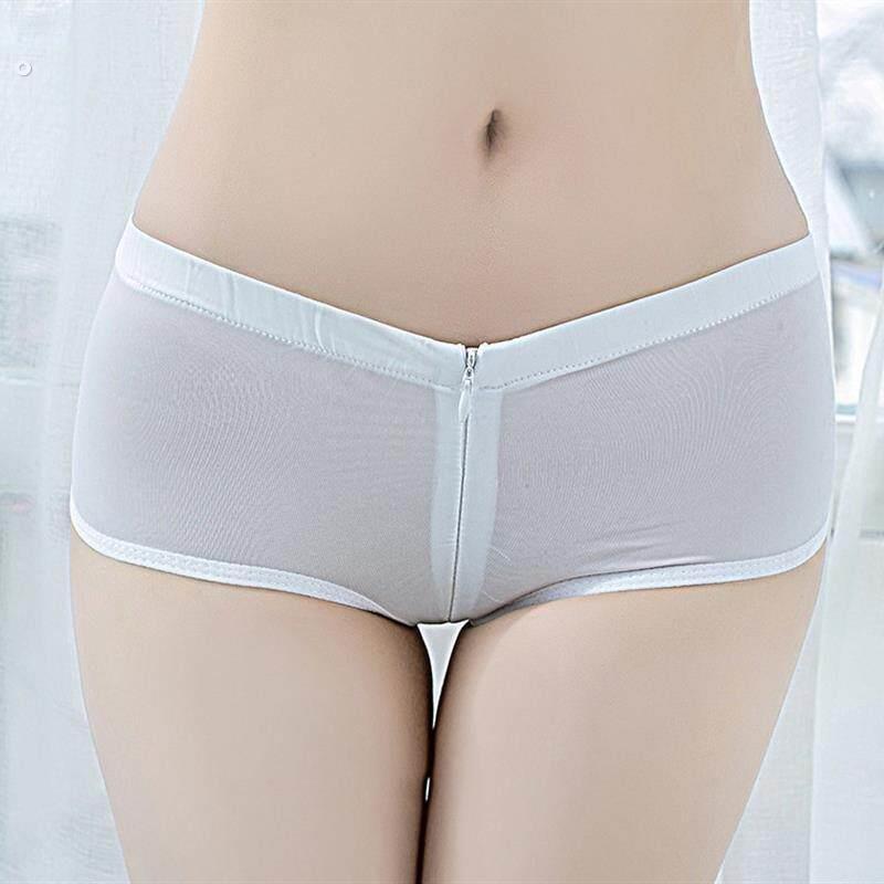 女士紧身冰丝透明三角裤女小短裤性感拉链内衣服性感秋