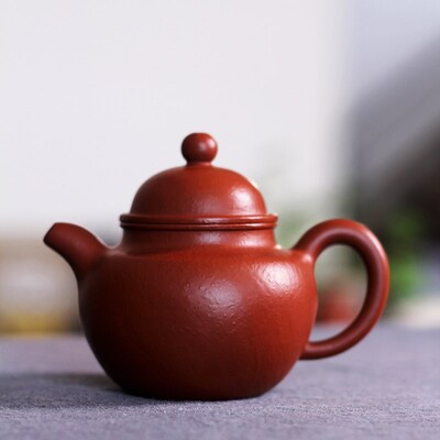 小煤窑朱泥皱皮梨皮大红袍朱泥160cc纯手工紫砂壶小品掇球壶茶壶