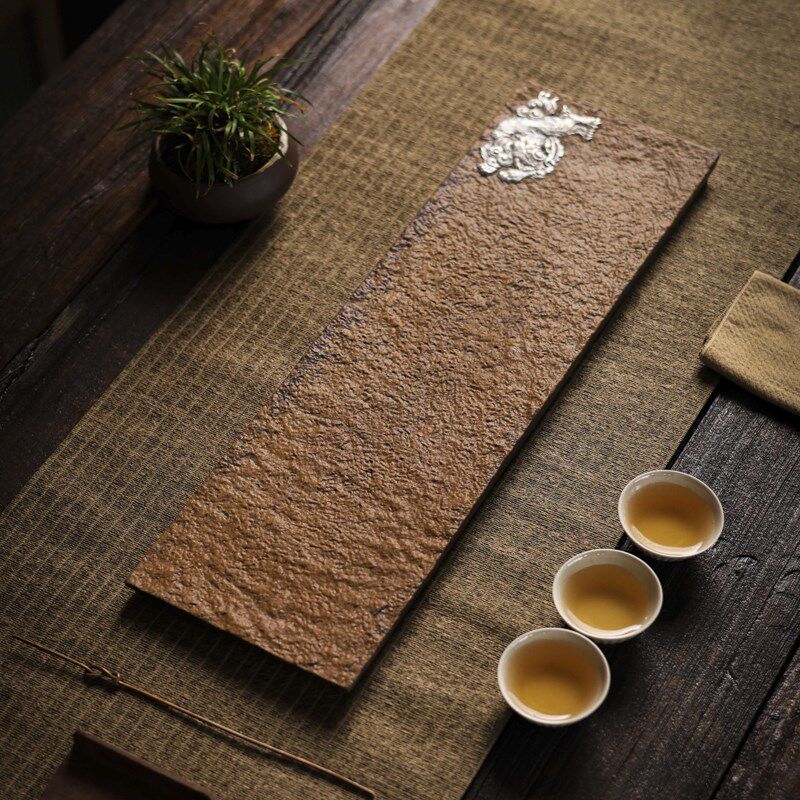 【灰念酱釉醒狮长盘 】复古茶盘干泡茶台粗陶功夫茶具茶台壶承