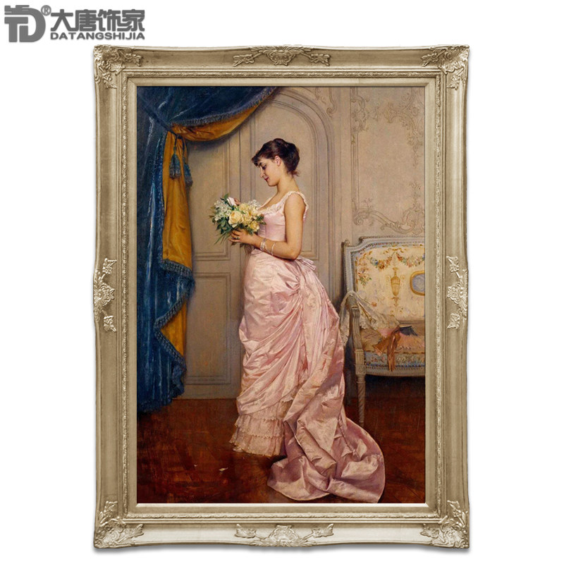 手绘欧式客厅油画 别墅玄关壁炉装饰画 古典人物油画花季少女N257
