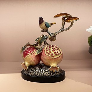 多子多福石榴摆件客厅装饰品珐琅彩艺术中式高档家居铜工艺品高级