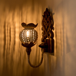 泰国创意椰子壳灯卧室床头灯东南亚风格民宿壁灯楼梯过道泰式墙灯