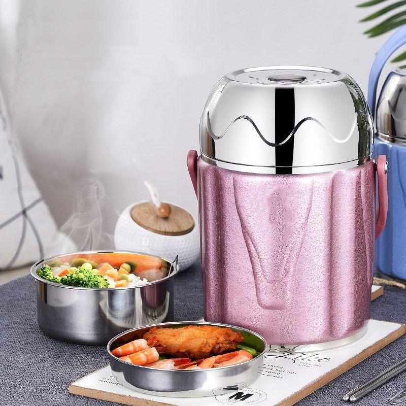 304不锈钢真空保温提锅带碗 大容量密封防溢上班族带饭便当饭盒