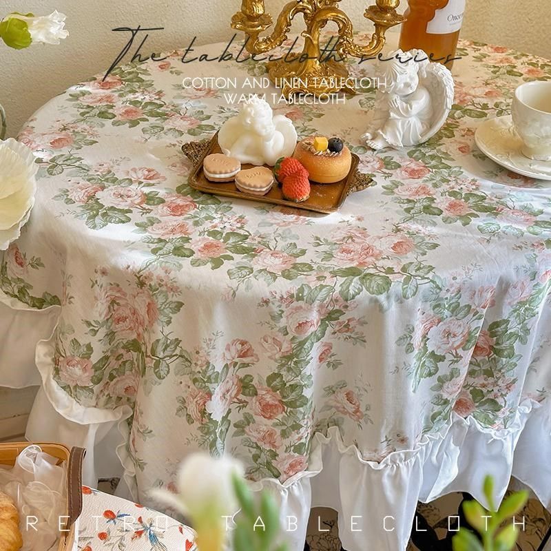 法式复古玫瑰桌布长正方形奶油欧式宫廷风棉质印花甜品台防尘盖巾,居家布艺,桌布,淘宝优惠券,粉丝福利购,淘宝优惠卷