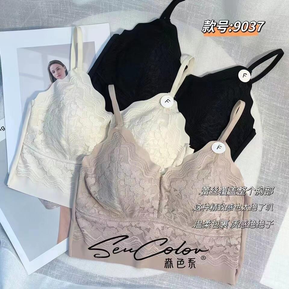 黛美芮夏季蕾丝乳胶固定厚杯聚拢小吊带美背裹胸无痕内衣女森色系