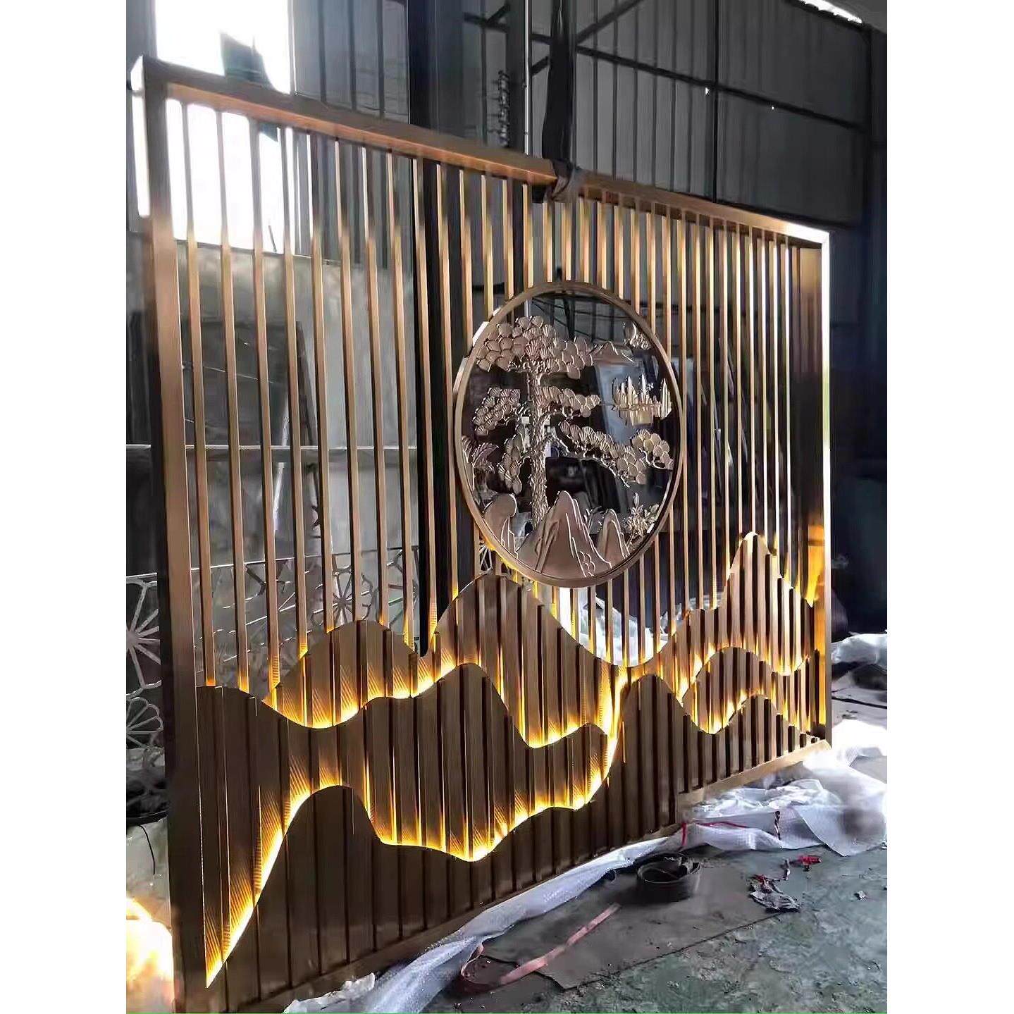 不锈钢屏风隔断钛金室外别墅背景墙入户金属围栏院子户外庭院装饰