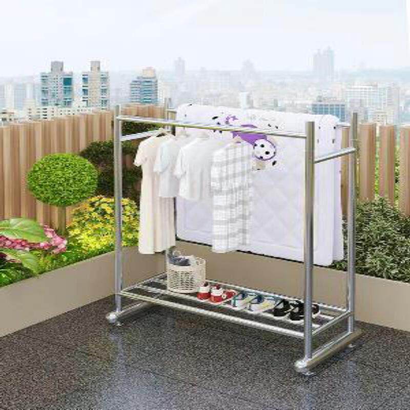 双排不锈钢服装展示架男女童装中岛加粗落地衣帽架货架双层挂衣架