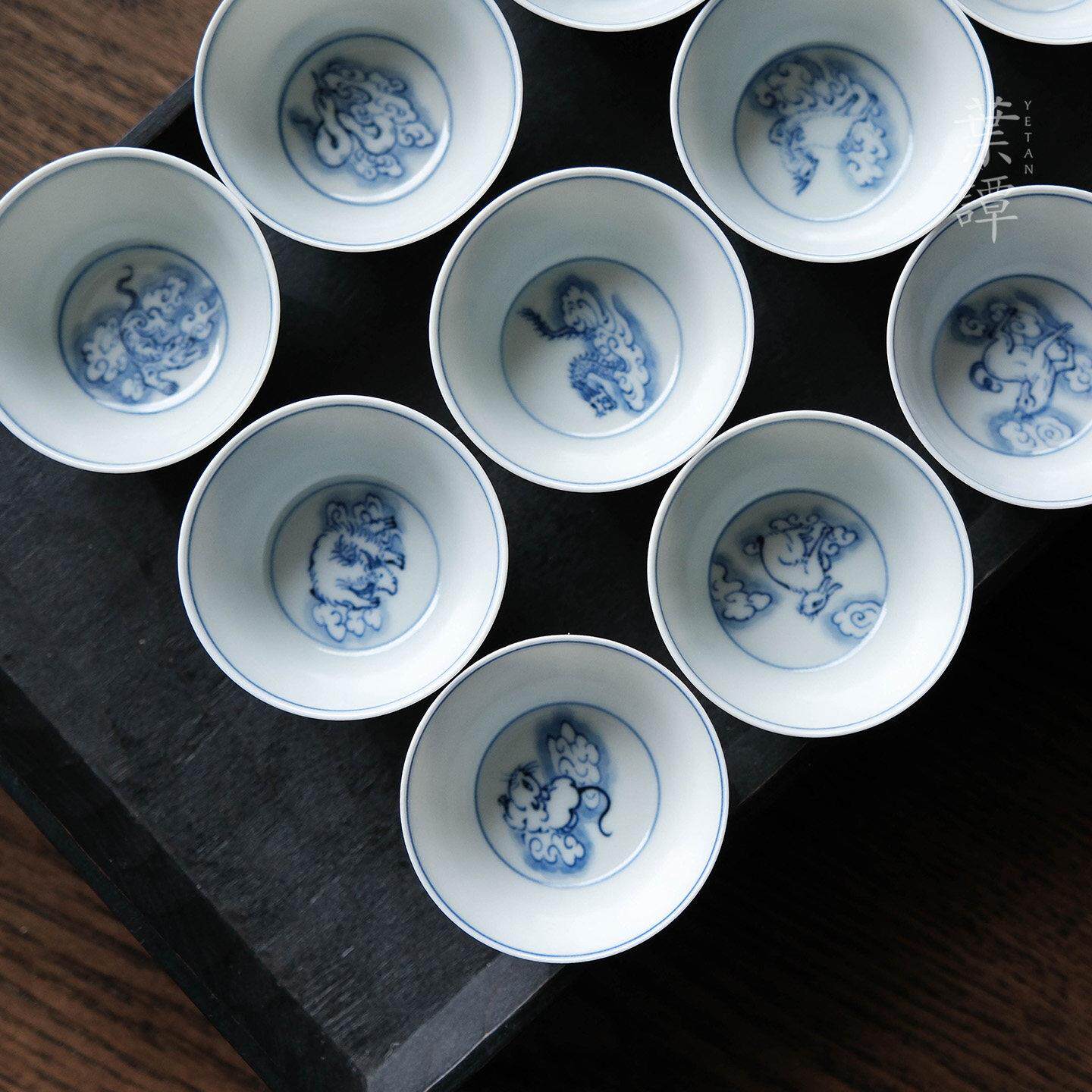 叶谭 采芝小隐青花手绘生肖杯 景德镇手工茶杯 中式茶具马年礼品