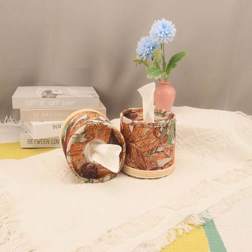 布艺卷纸盒田园客厅桌面茶几收纳盒高档轻奢圆筒圆形盒纸巾套包