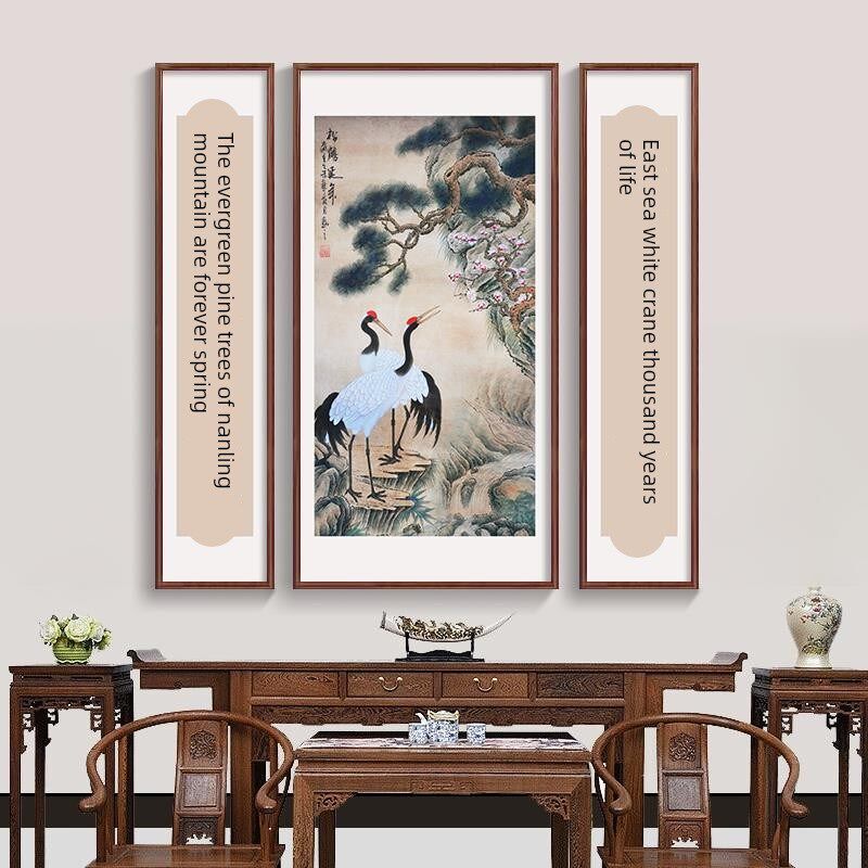 三联中堂画客厅挂画农村堂屋大气山水国画祠堂对联装饰字画实木框