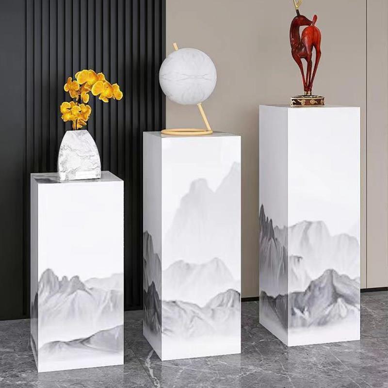 岩板花架摆件家用客厅沙发电视柜旁边落地工艺品新中式底座装饰品
