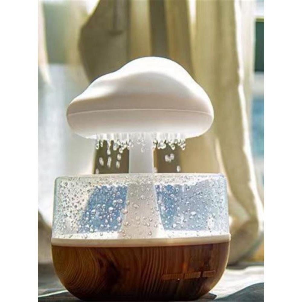 白噪音下雨加湿器加湿器七彩蘑菇云朵雨滴睡觉夜灯香薰机跨境