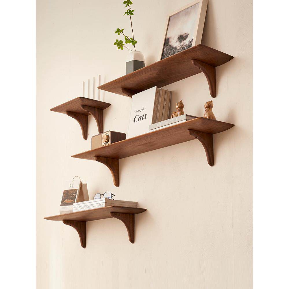 墙上置物架黑胡桃木墙壁一字隔板电视墙搁板北欧墙面壁挂书架层板