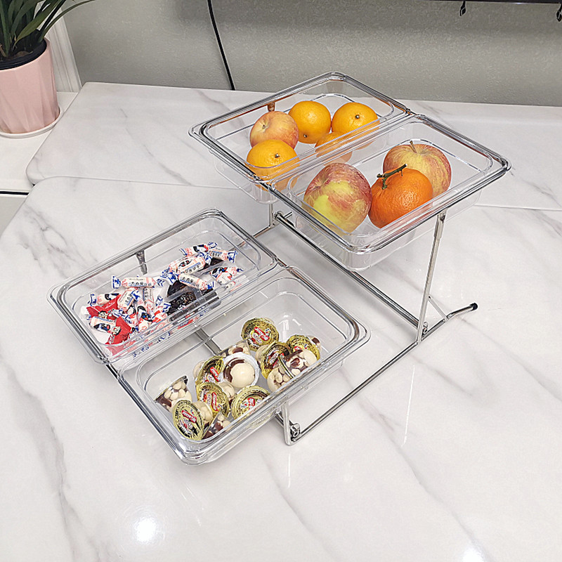 双层自助餐点心架面包蛋糕水果托盘冷餐凉菜卤菜试吃盘带透明盖