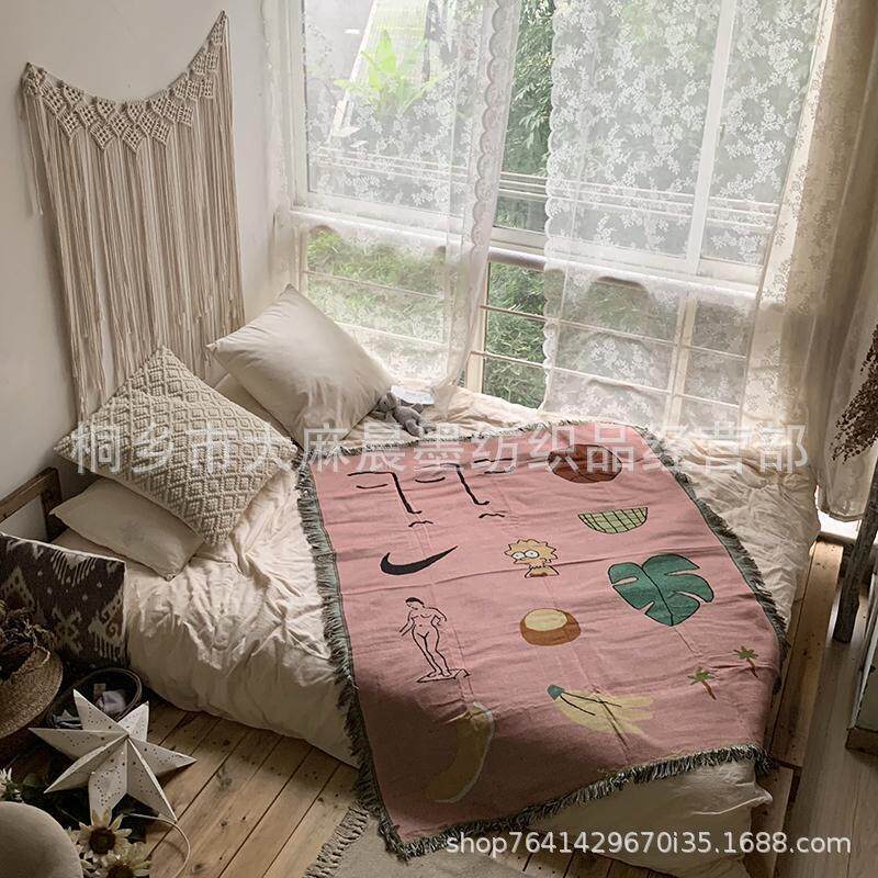 粉色夏威夷小清新简约少女心沙发毯挂毯墙面装饰民宿多功能盖毯