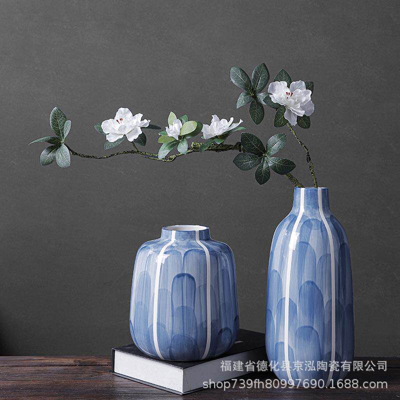 蓝色陶瓷花瓶摆件新中式客厅玄关酒柜餐桌干花插花电视柜摆设家居