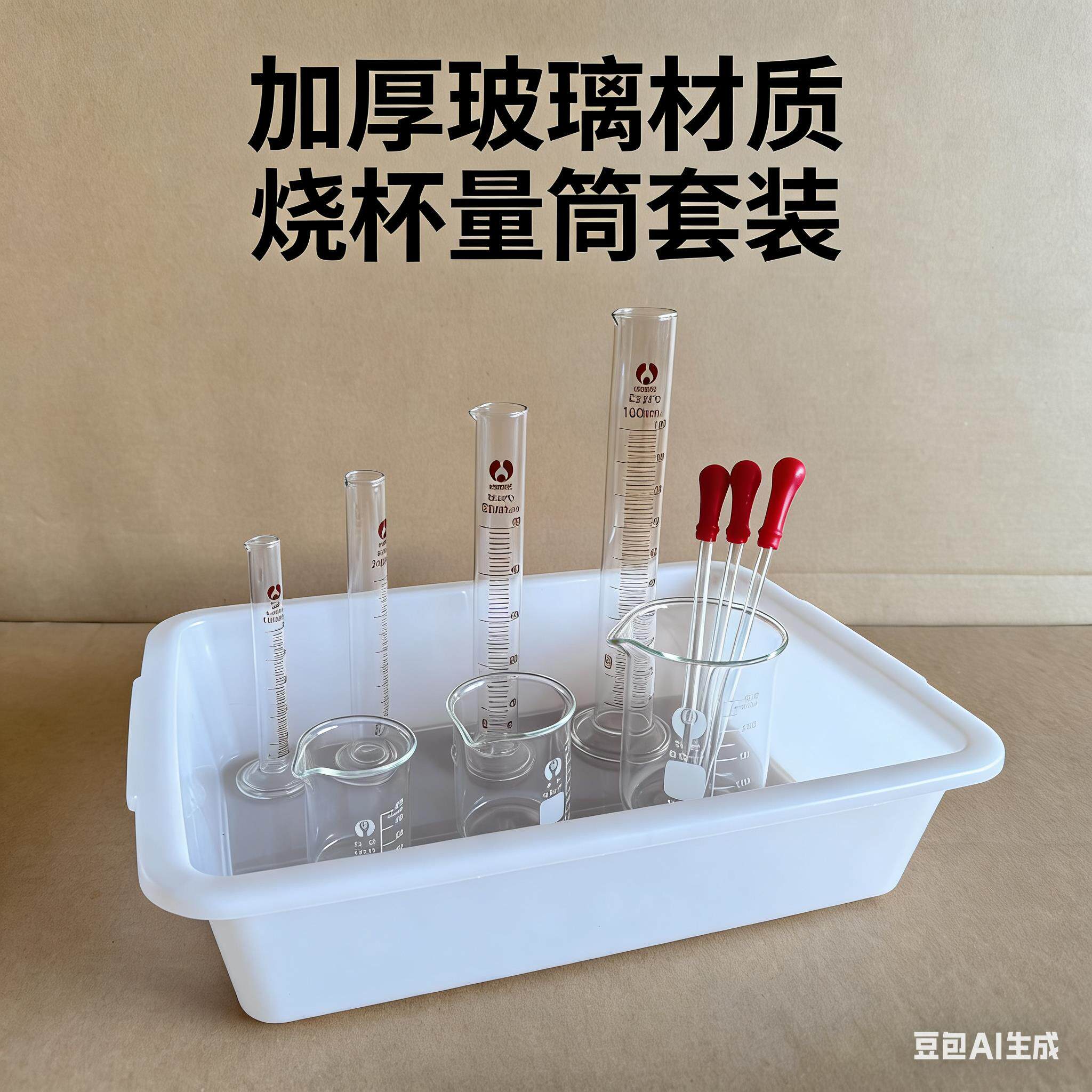 化学实验器材套装10ml25ml50ml100ml玻璃烧杯量筒套装胶头滴管120