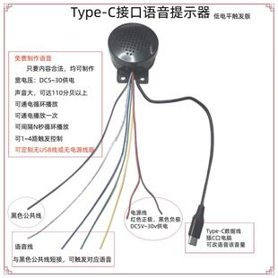 Type-C语音提示器喇叭MP3播报可调音量自定义MP3内容USBC警告定制