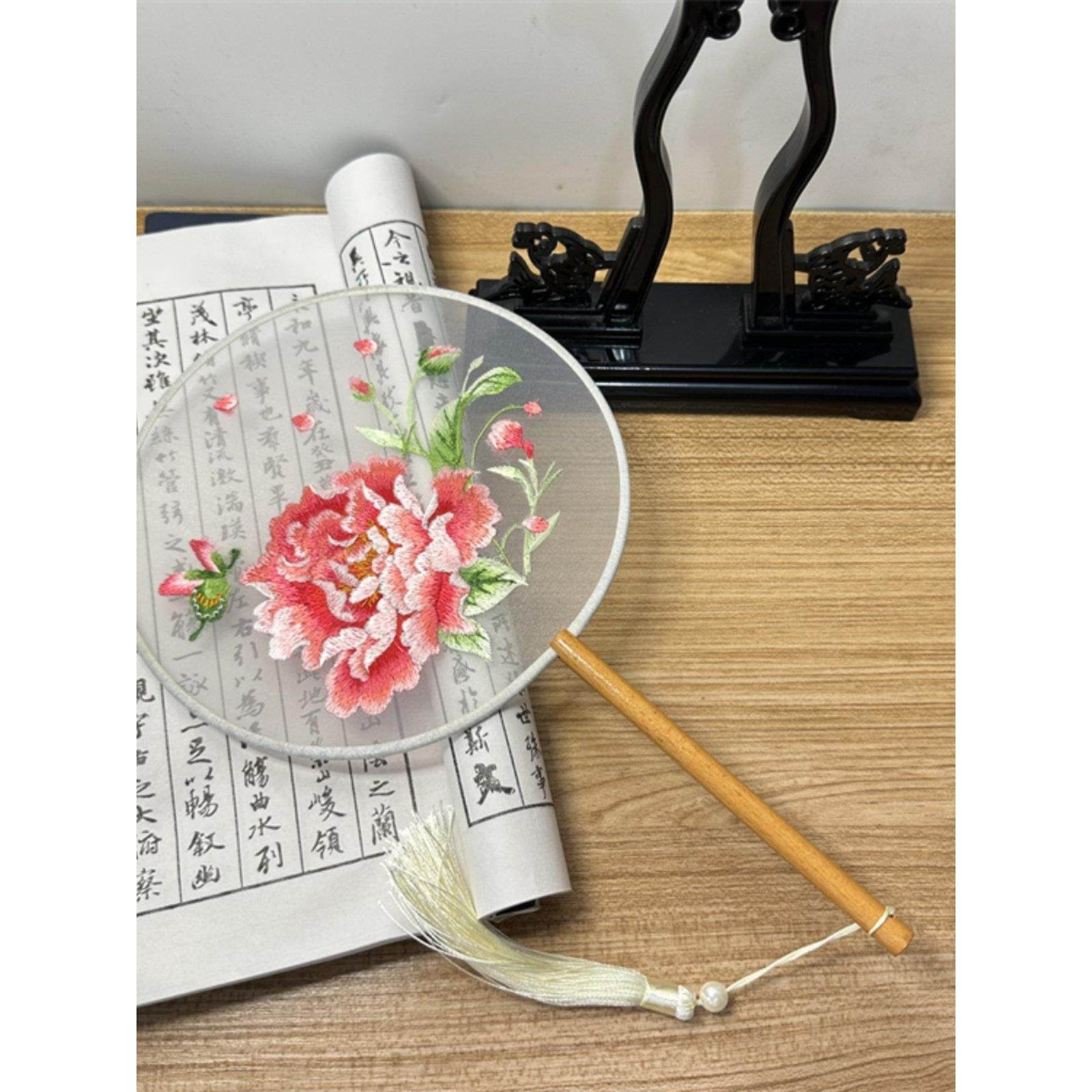 中式古典古风长柄圆扇工艺扇流苏双面绣宫扇圆扇汉代舞扇,居家日用,扇子,淘宝优惠券,粉丝福利购,淘宝优惠卷