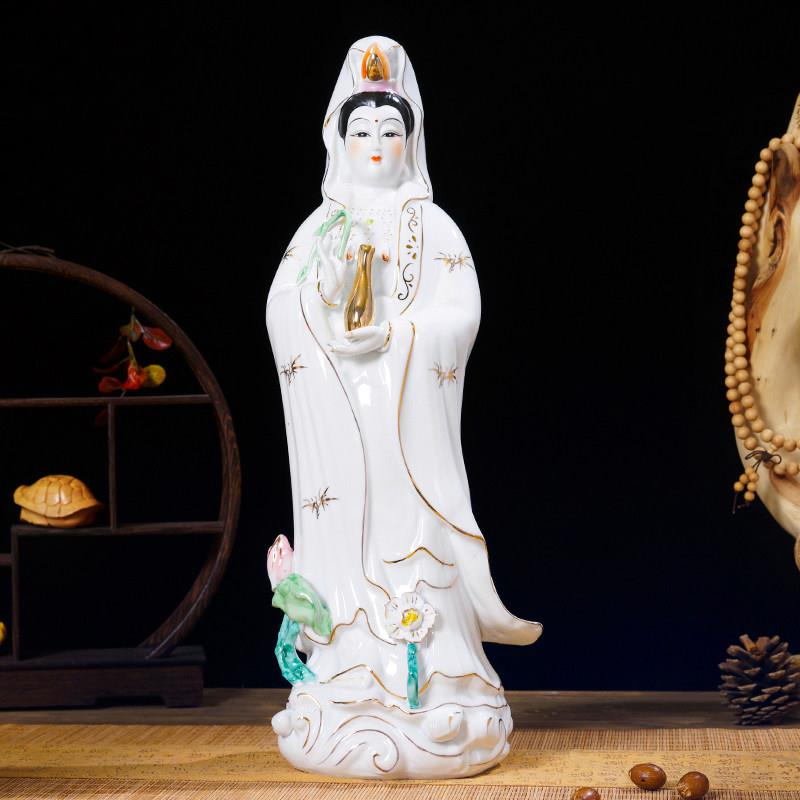 家用陶瓷南海观音菩萨家用供奉保平安顺站观音佛像观世音菩萨摆件