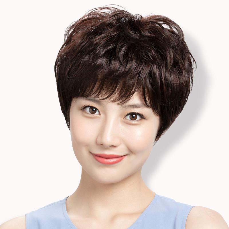 假发女全头套短发自然中老年女士妈妈款真发短卷发真人发丝假发套