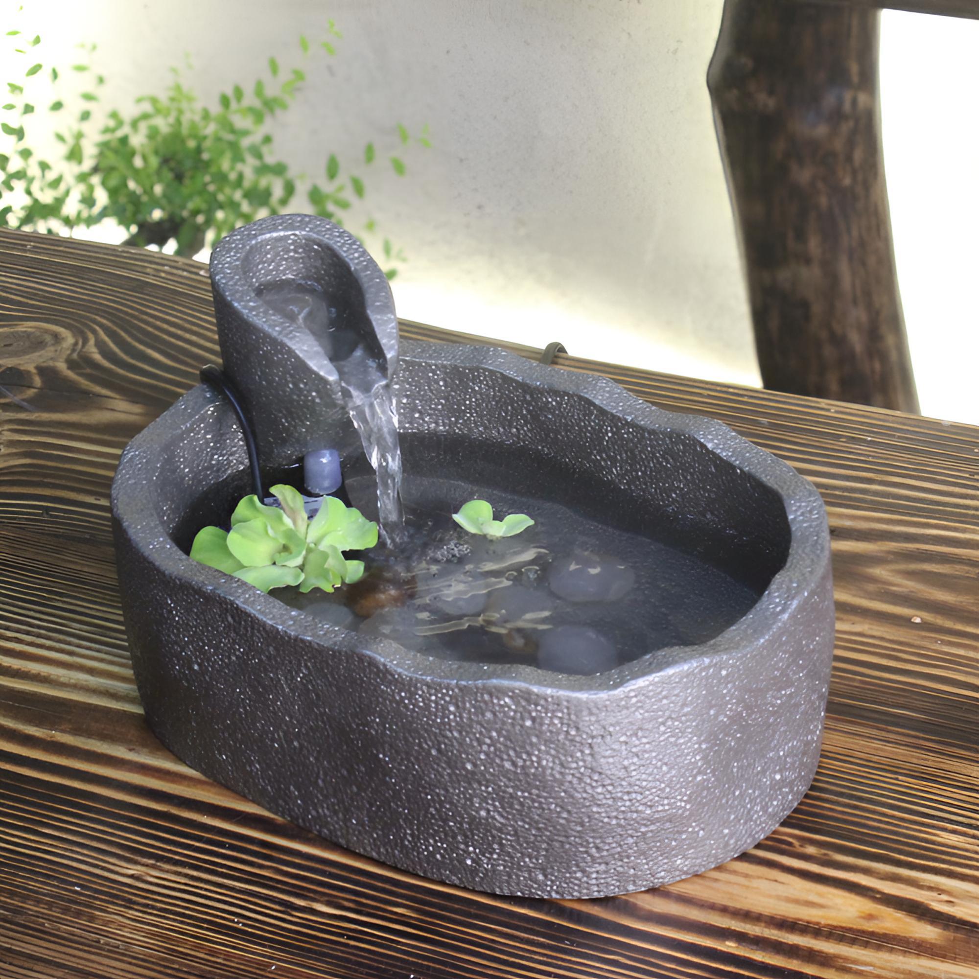 轻奢现代风茶桌桌面流水摆件小鱼缸循环水招财客厅桌面办公桌小型