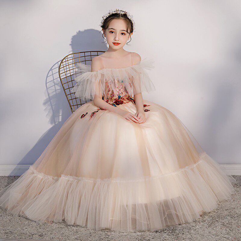 女童洋气晚礼服走秀女孩生日婚礼花童公主裙儿童主持钢琴演出服夏