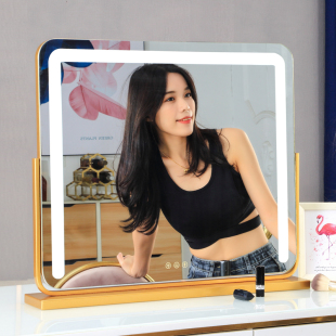 米卡化妆镜led带灯台式桌面大号镜子高清美容梳妆镜宿舍补光灯镜