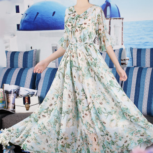 遮腹遮肚子裙子 胖mm显瘦长裙春款 2021新款 女夏碎花雪纺连衣裙大码