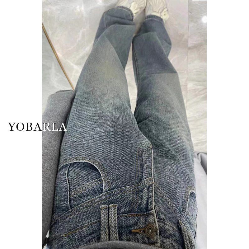 麦穗直筒牛仔裤女春秋新款大码胖mm高腰宽松显瘦梨形身材阔腿裤子